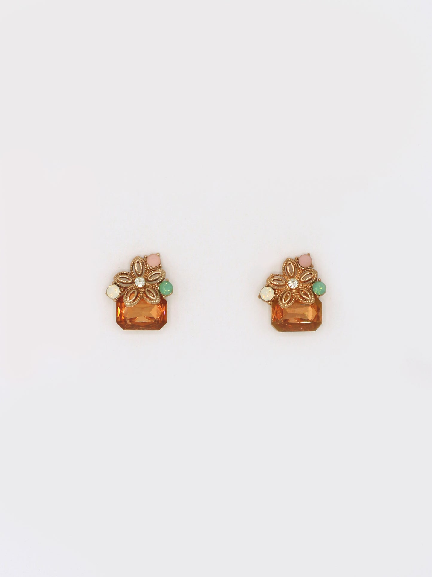 BRINCOS PEDRA E FLOR BRONZE