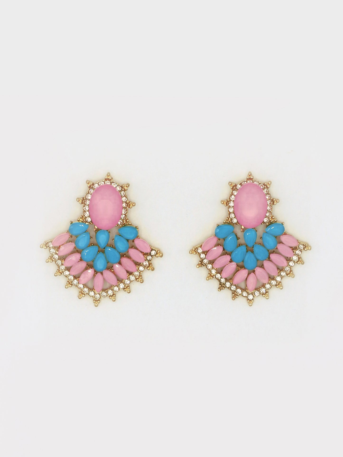 BRINCOS PEDRAS ROSA E AZUL