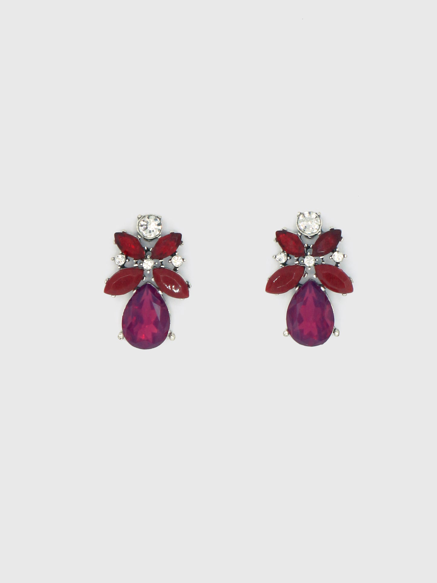 BRINCOS PEDRAS BORDEAUX E ROSA