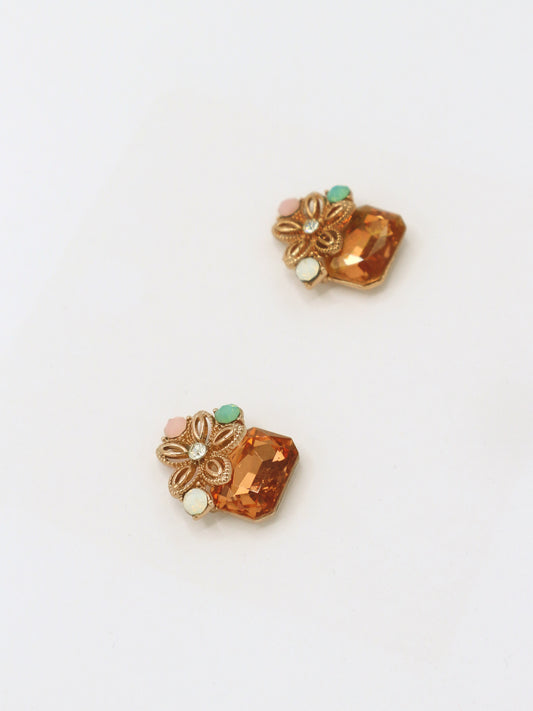 BRINCOS PEDRA E FLOR BRONZE