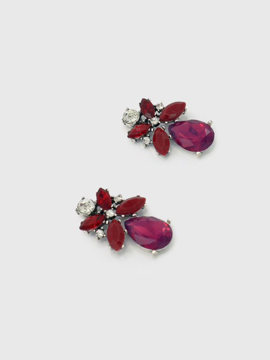 BRINCOS PEDRAS BORDEAUX E ROSA