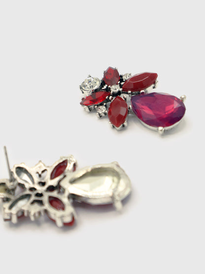 BRINCOS PEDRAS BORDEAUX E ROSA